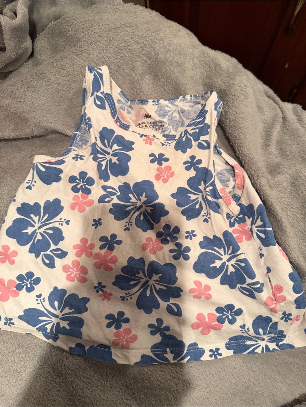 H&M White Tank Top with Blue & Pink Floral Pattern